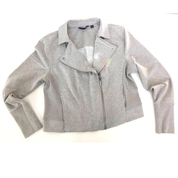 H by HALSTON Gray French Terry‎ Long Sleeve Motorcycle Zipper Jacket Size 14 - Picture 2 of 10